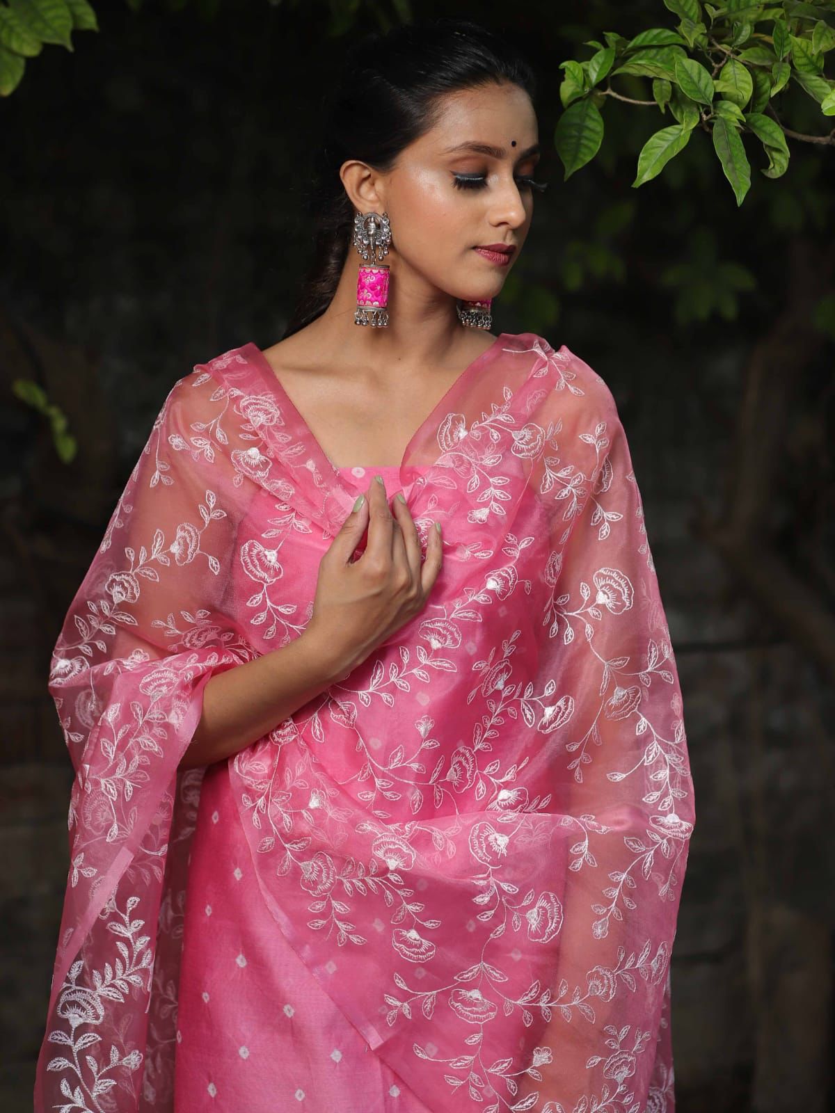 Pink Organza Silk Embroidery Banarasi 3 Pcs Suit Set 1200Skl_OG2