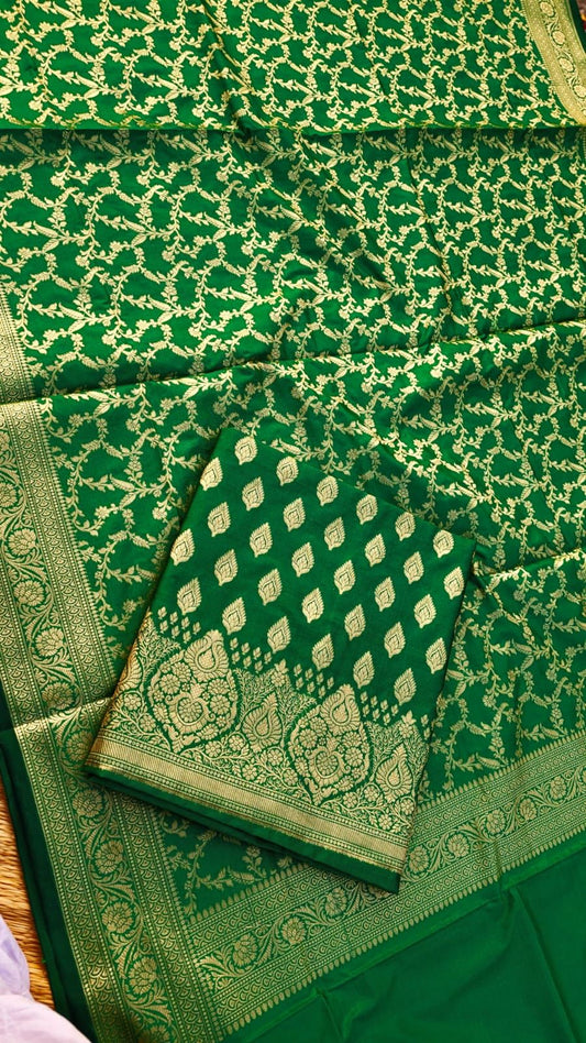 Green Katan Silk Floral Zari Booti Banarasi With Floral Jaal Dupatta Suit Set 1000SKL_PK3