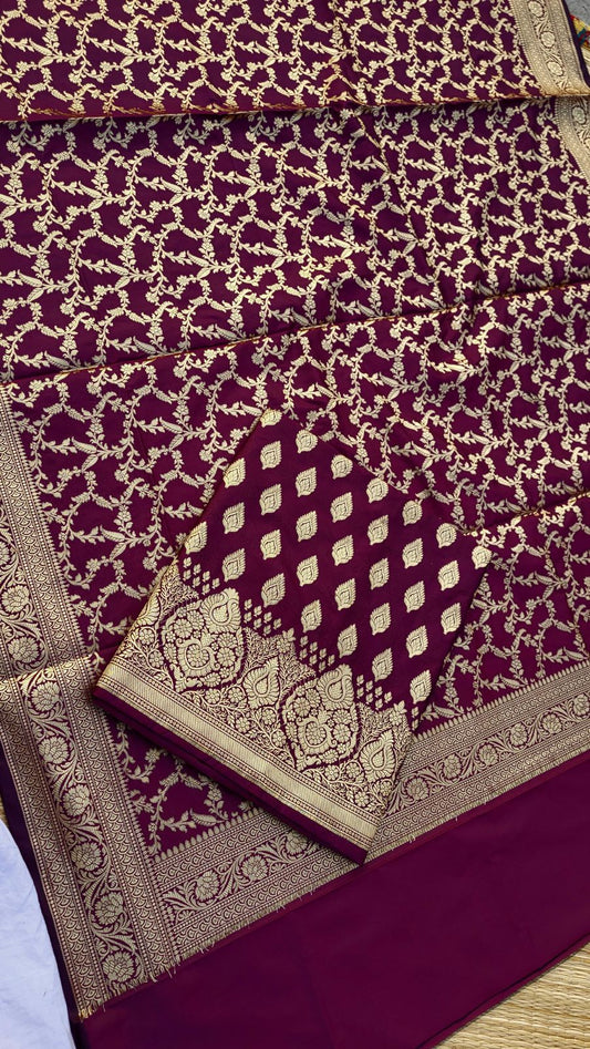 Purple Katan Silk Floral Zari Booti Banarasi With Floral Jaal Dupatta Suit Set 1000SKL_PK6