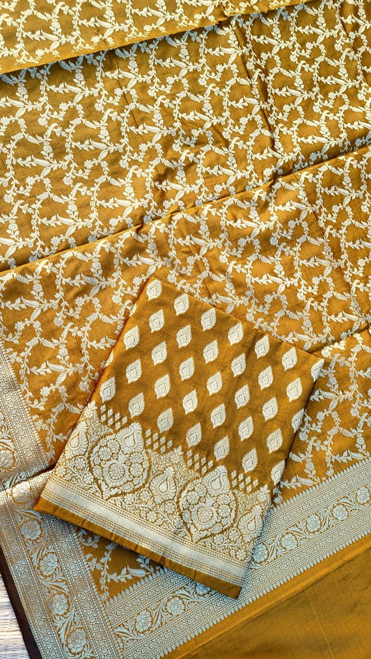 Mustard Gold Katan Silk Floral Zari Booti Banarasi With Floral Jaal Dupatta Suit Set 1000SKL_PK8