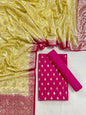 Pink Mercerised Lorex Weave With Contrast Dupatta Banarasi 3 Pcs Suit Set 1200SKL_PM18