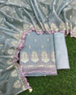 Grey Tissue Silk Embroidery Resham Booti Banarasi 3 Pcs Suit Set 1300SKL_TE16