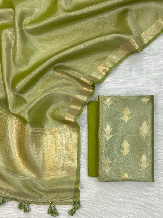 Green Tissue Silk Zari Booti With Border Dupatta Banarasi 3 Pcs Suit Set 1100SKL_TSU23