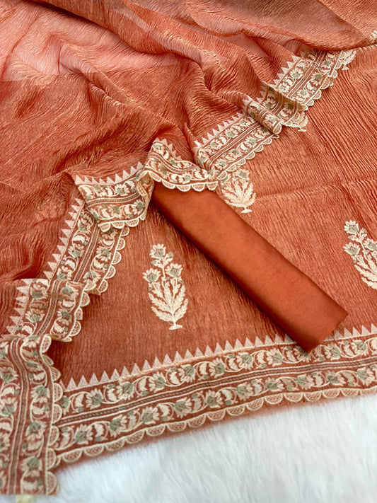 Gerua Tissue Silk With Embroidery Crush Dupatta Banarasi Set 1300SKL_TSU7