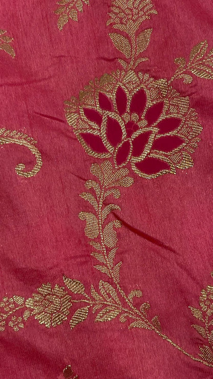 Faishana Presents Baby Pink Dupion Silk Floral Mina Zari Jaal with Contrast Sea Green Paithani Mina Zari Pallu Zari Border and Sea Green Blouse