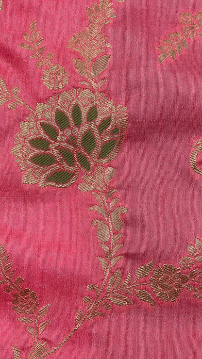 Faishana Presents Baby Pink Dupion Silk Floral Mina Zari Jaal with Contrast Sea Green Paithani Mina Zari Pallu Zari Border and Sea Green Blouse