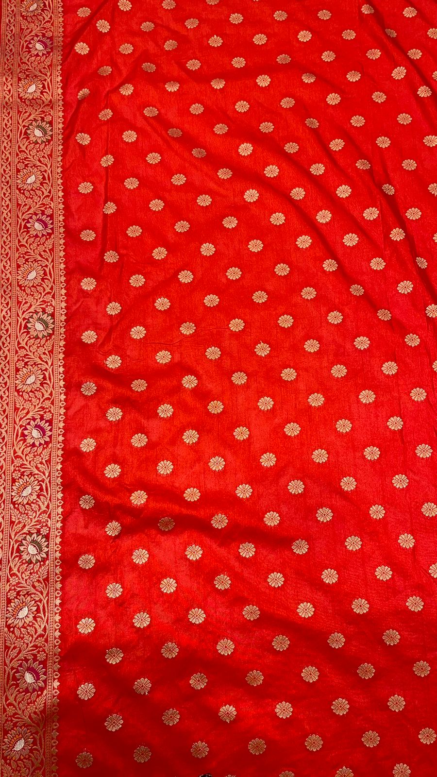 Faishana Presents Grey Dupion Silk Floral Mina Zari Jaal with Contrast Orange Paithani Mina Zari Pallu Zari Border and Orange Blouse
