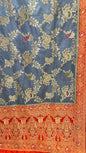 Faishana Presents Grey Dupion Silk Floral Mina Zari Jaal with Contrast Orange Paithani Mina Zari Pallu Zari Border and Orange Blouse