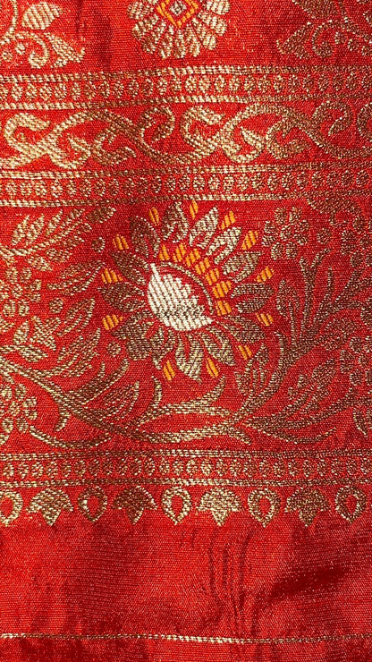 Faishana Presents Grey Dupion Silk Floral Mina Zari Jaal with Contrast Orange Paithani Mina Zari Pallu Zari Border and Orange Blouse