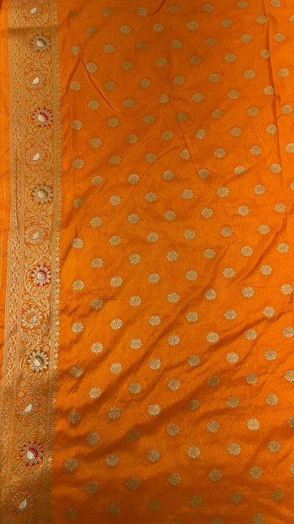 Faishana Presents Brown Dupion Silk Floral Mina Zari Jaal with Contrast Mustard Paithani Mina Zari Pallu Zari Border and Mustard Blouse