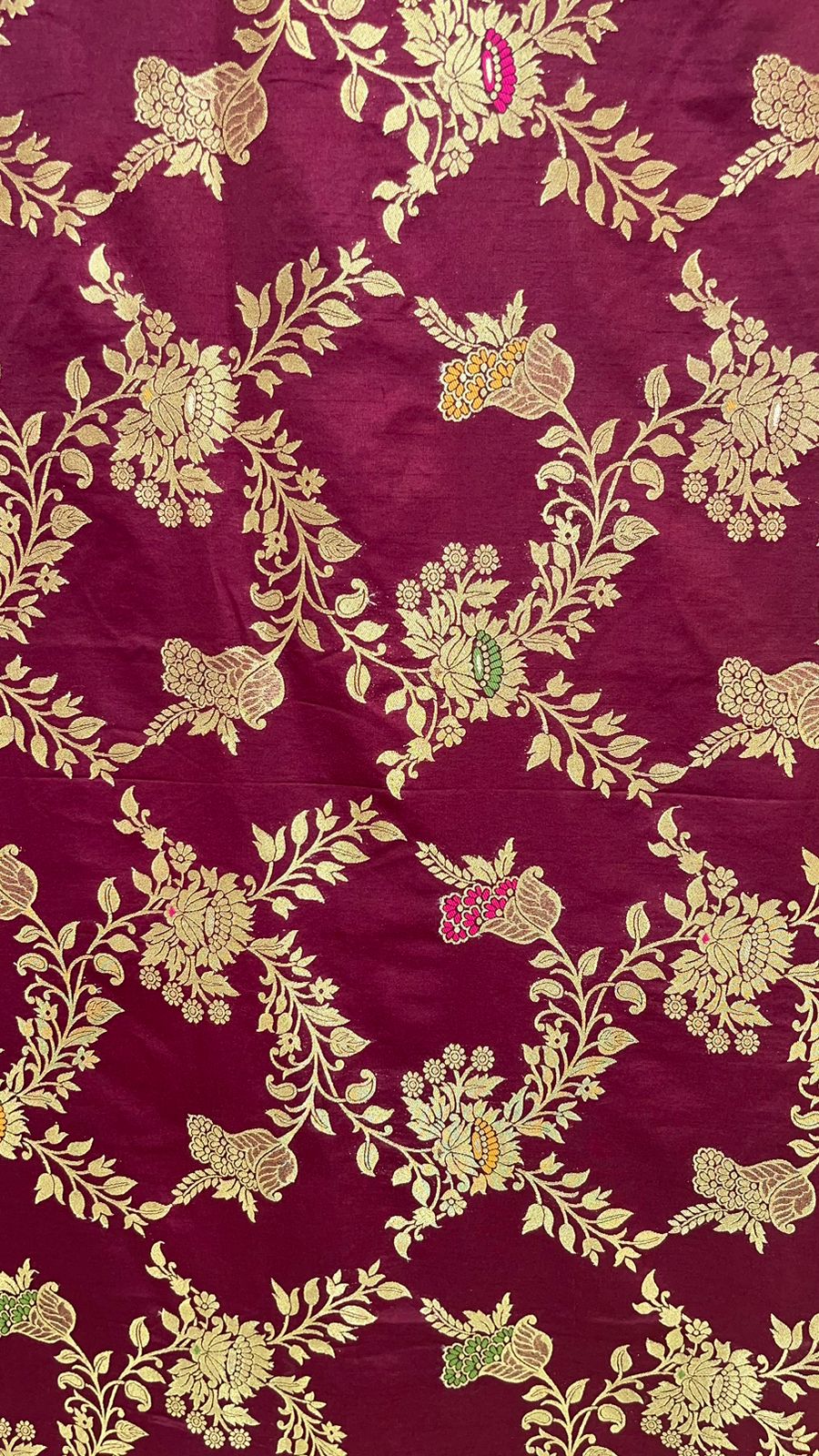 Faishana Presents Brown Dupion Silk Floral Mina Zari Jaal with Contrast Mustard Paithani Mina Zari Pallu Zari Border and Mustard Blouse