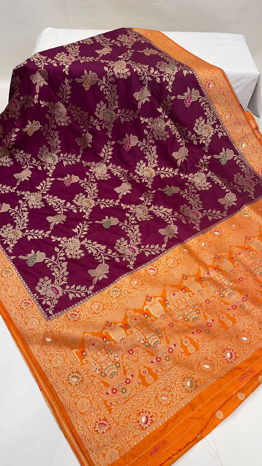Faishana Presents Brown Dupion Silk Floral Mina Zari Jaal with Contrast Mustard Paithani Mina Zari Pallu Zari Border and Mustard Blouse