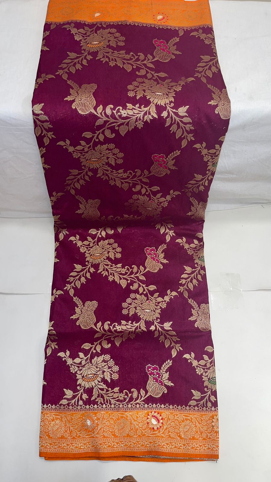Faishana Presents Brown Dupion Silk Floral Mina Zari Jaal with Contrast Mustard Paithani Mina Zari Pallu Zari Border and Mustard Blouse