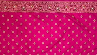 Faishana Presents Sky Blue Dupion Silk Floral Mina Zari Jaal with Contrast Magenta Paithani Mina Zari Pallu Zari Border and Magenta Blouse