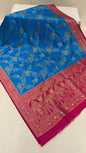 Faishana Presents Sky Blue Dupion Silk Floral Mina Zari Jaal with Contrast Magenta Paithani Mina Zari Pallu Zari Border and Magenta Blouse