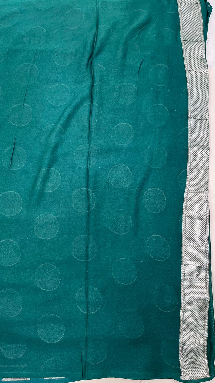 Faishana Presents Dark Green Katan Georgette Polka Dot Zari Boota with Banarasi Pallu Zari Border and Dark Green Blouse