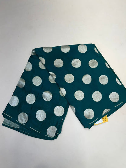 Faishana Presents Dark Green Katan Georgette Polka Dot Zari Boota with Banarasi Pallu Zari Border and Dark Green Blouse