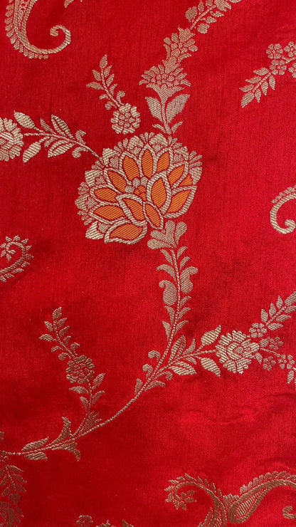 Faishana Presents Red Dupion Silk Floral Mina Zari Jaal with Contrast Black Paithani Mina Zari Pallu Zari Border and Black Blouse
