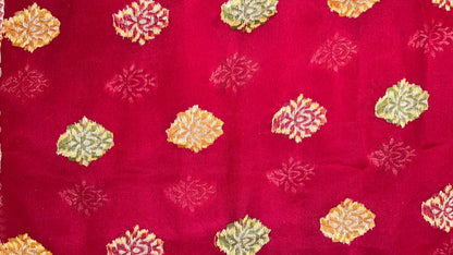 Faishana Presents Handloom Red Chiffon Resham Mina Zari Booti Kadiyal Anchal with Banarasi Mina Border and Red Blouse