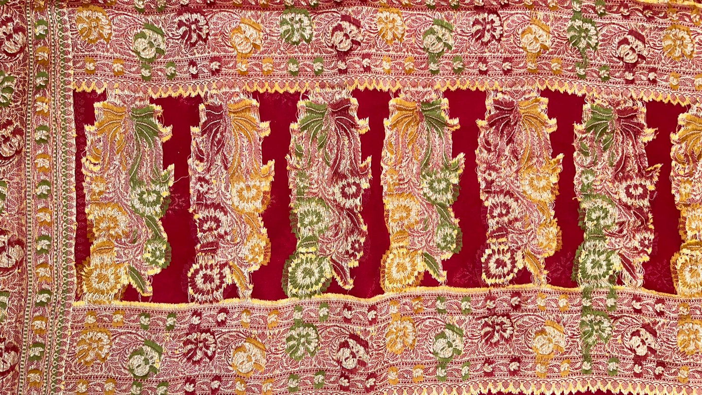 Faishana Presents Handloom Red Chiffon Resham Mina Zari Booti Kadiyal Anchal with Banarasi Mina Border and Red Blouse