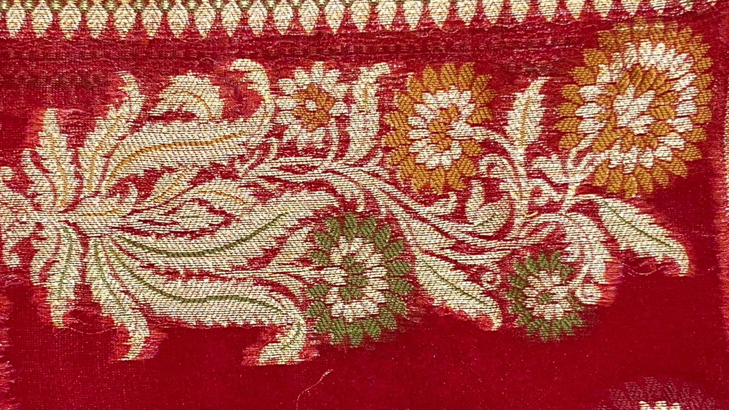 Faishana Presents Handloom Red Chiffon Resham Mina Zari Booti Kadiyal Anchal with Banarasi Mina Border and Red Blouse