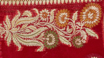 Faishana Presents Handloom Red Chiffon Resham Mina Zari Booti Kadiyal Anchal with Banarasi Mina Border and Red Blouse