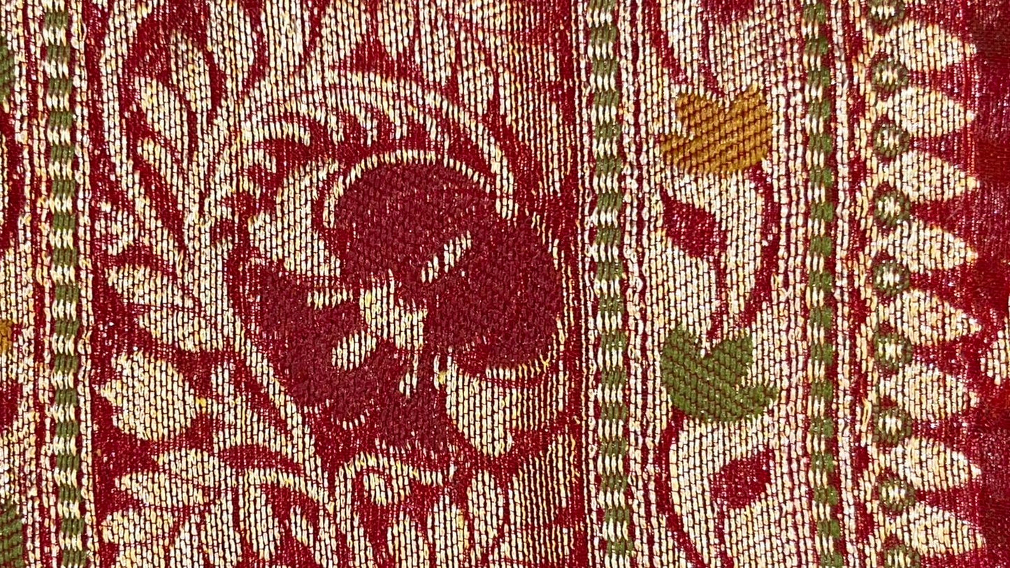 Faishana Presents Handloom Red Chiffon Resham Mina Zari Booti Kadiyal Anchal with Banarasi Mina Border and Red Blouse