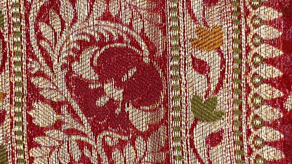 Faishana Presents Handloom Red Chiffon Resham Mina Zari Booti Kadiyal Anchal with Banarasi Mina Border and Red Blouse