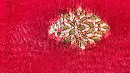 Faishana Presents Handloom Red Chiffon Resham Mina Zari Booti Kadiyal Anchal with Banarasi Mina Border and Red Blouse