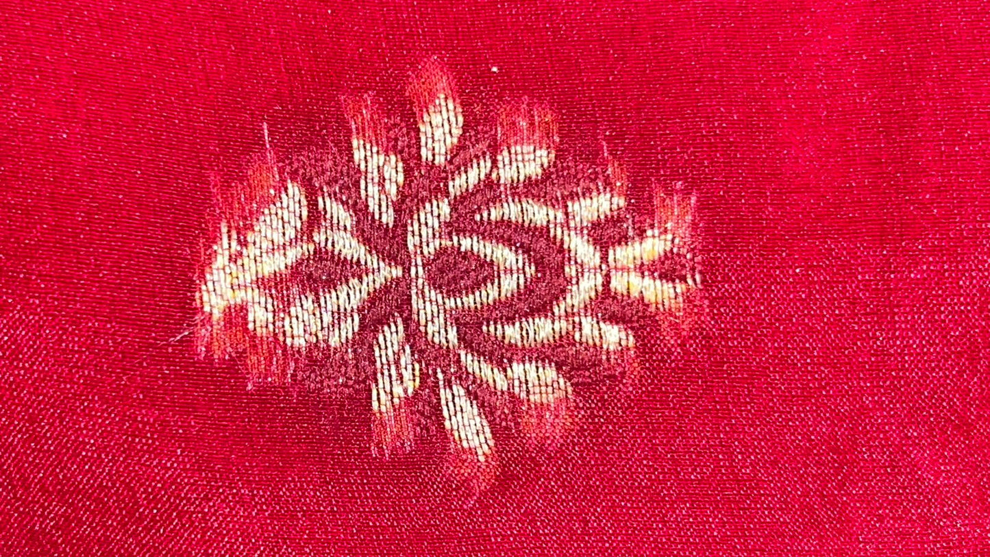 Faishana Presents Handloom Red Chiffon Resham Mina Zari Booti Kadiyal Anchal with Banarasi Mina Border and Red Blouse