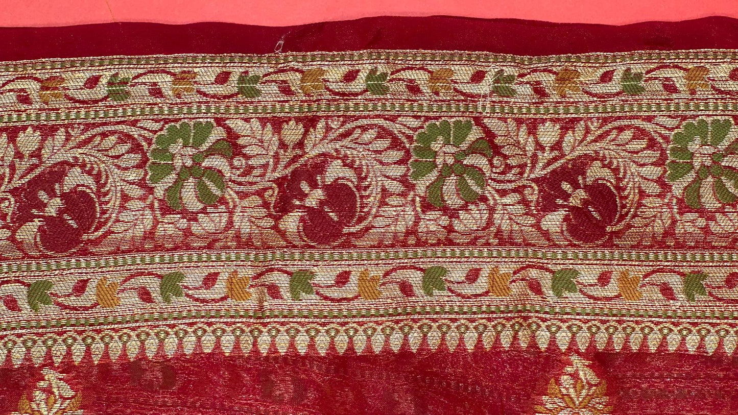Faishana Presents Handloom Red Chiffon Resham Mina Zari Booti Kadiyal Anchal with Banarasi Mina Border and Red Blouse