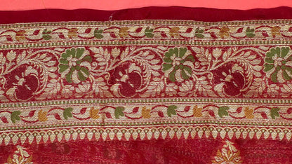 Faishana Presents Handloom Red Chiffon Resham Mina Zari Booti Kadiyal Anchal with Banarasi Mina Border and Red Blouse
