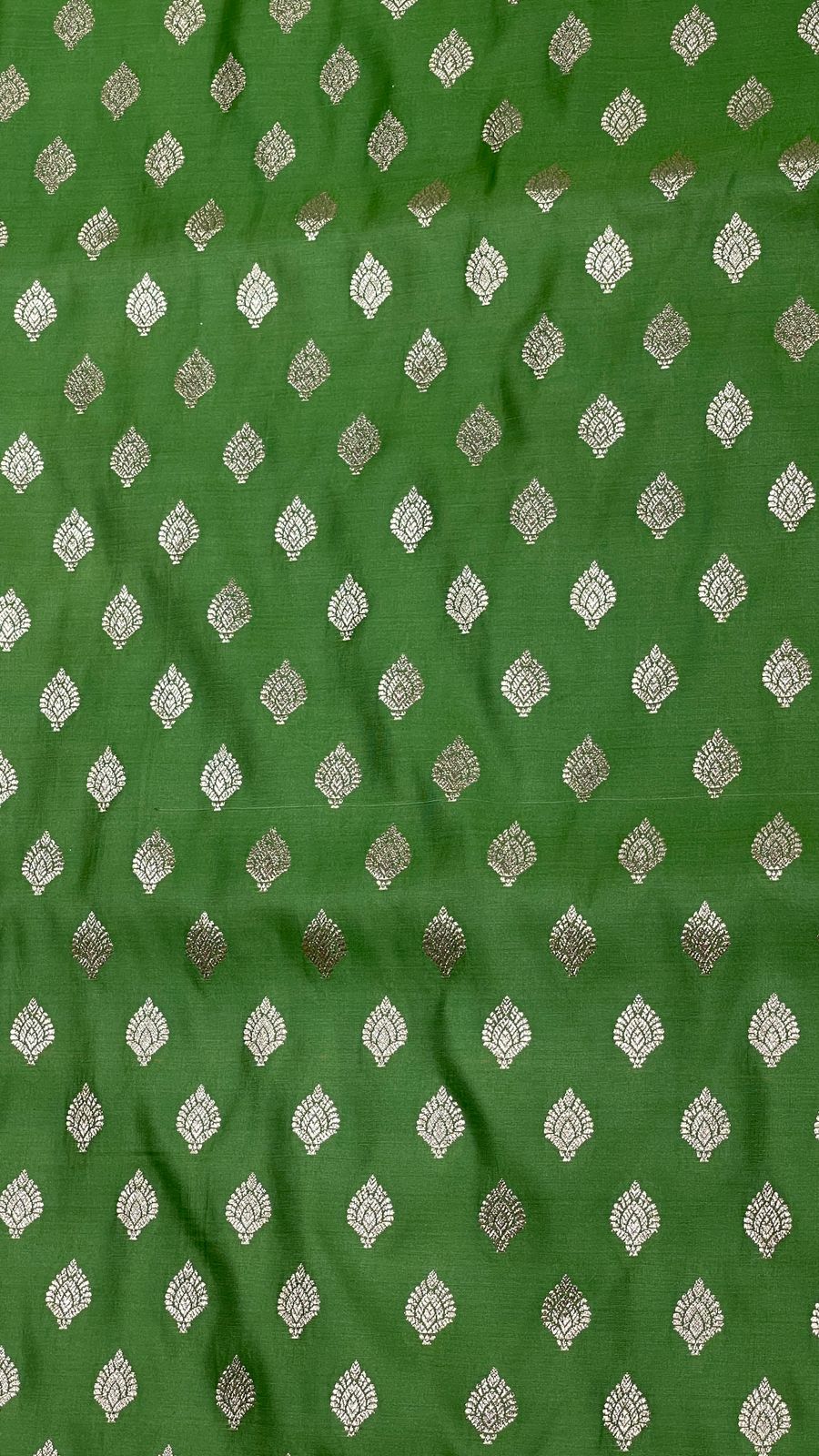 Faishana Presents Pista Green Satin Silk Floral Zari Booti with Contrast Magenta 2D Silver Zari Border with Magenta Blouse
