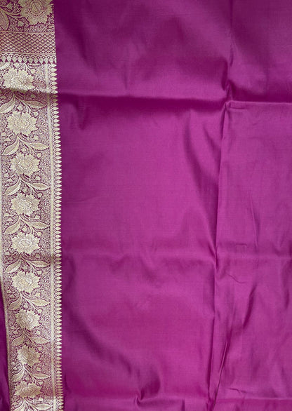 Faishana Presents Orange Satin Silk Floral Zari Booti with Contrast Purple 2D Silver Zari Border with Purple Blouse