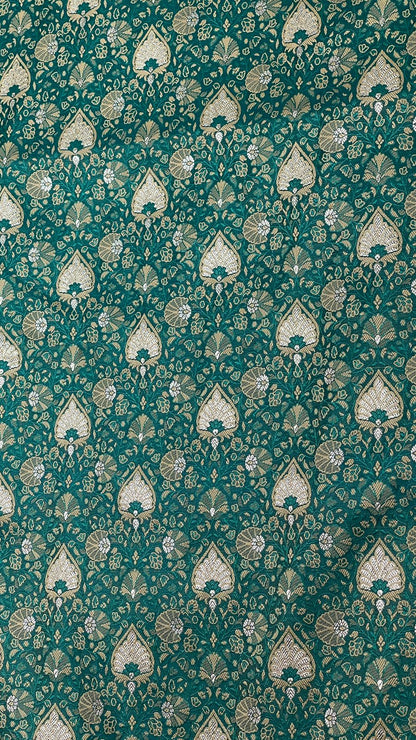 Faishana Presents Sea Green Tanchoi Satin Silk Alfi Mina Zari Booti with Silver Zari Big Boota Pallu and Silver Zari Border Banarasi saree with Sea Green Blouse