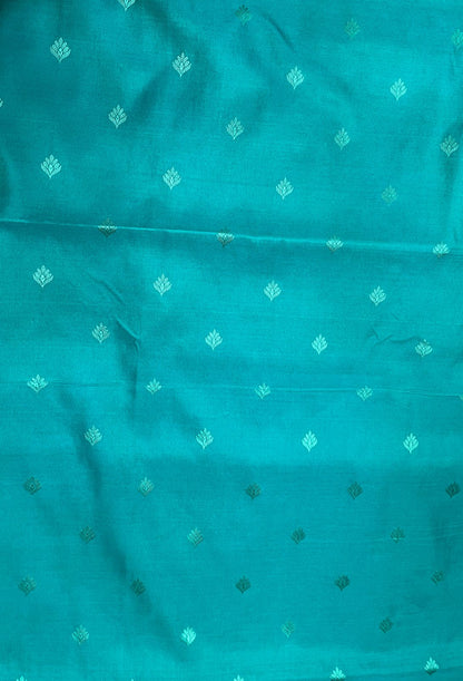 Faishana Presents Sea Green Tanchoi Satin Silk Alfi Mina Zari Booti with Silver Zari Big Boota Pallu and Silver Zari Border Banarasi saree with Sea Green Blouse