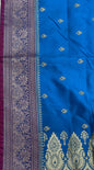 Faishana Presents Royal Blue Satin Silk Gold Zari Lachha Booti and Contrast Red Floral Zari Border and Heavy Gold Zari Jaal Pallu Banarasi saree with Red Blouse