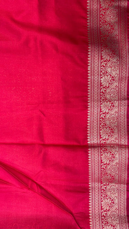 Faishana Presents Royal Blue Satin Silk Gold Zari Lachha Booti and Contrast Red Floral Zari Border and Heavy Gold Zari Jaal Pallu Banarasi saree with Red Blouse