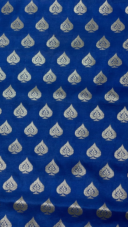 Faishana Presents Blue Satin Silk Silver Zari Pan Booti and Contrast Red Zari Border and Heavy Silver Zari Floral Anchal Banarasi Saree with Red Blouse