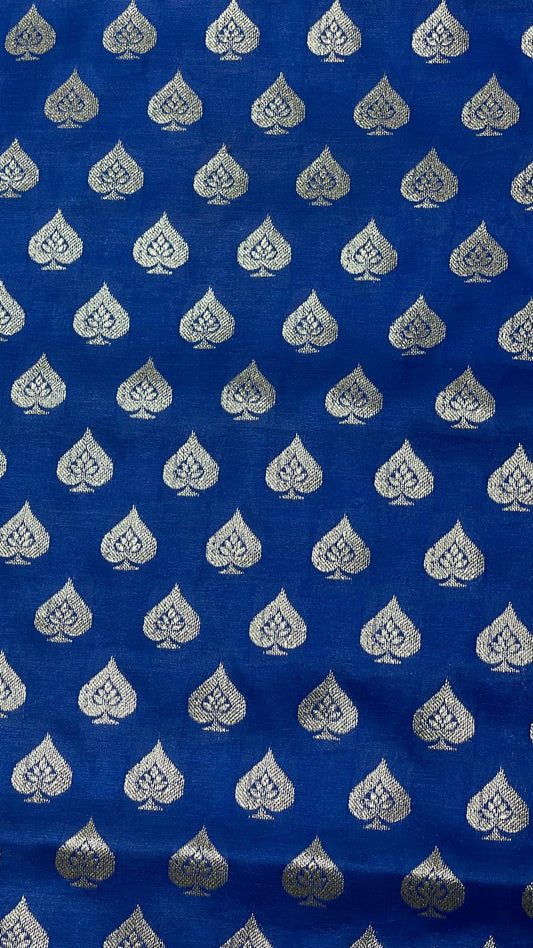 Faishana Presents Blue Satin Silk Silver Zari Pan Booti and Contrast Red Zari Border and Heavy Silver Zari Floral Anchal Banarasi Saree with Red Blouse
