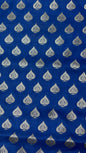 Faishana Presents Blue Satin Silk Silver Zari Pan Booti and Contrast Red Zari Border and Heavy Silver Zari Floral Anchal Banarasi Saree with Red Blouse