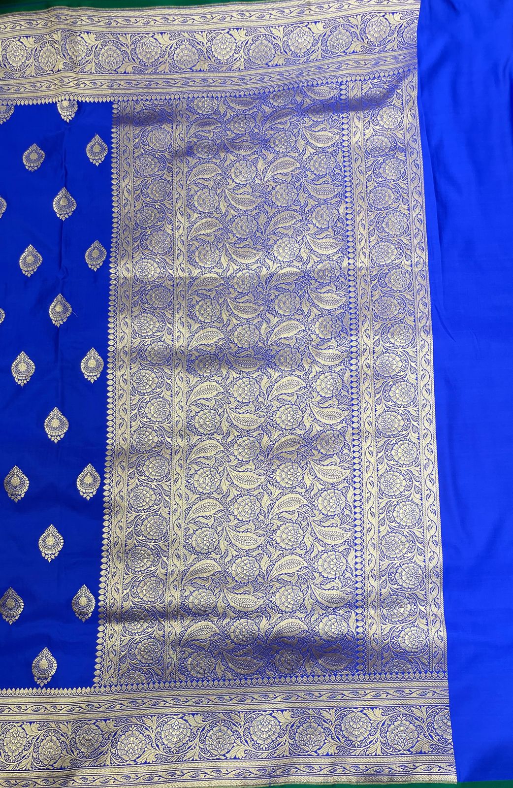 Faishana Presents Royal Blue Katan Silk Silver Zari Booti and Floral Zari Jaal Border and Heavy Pallu Banarasi saree with Blue Blouse