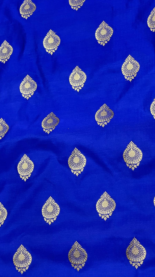Faishana Presents Royal Blue Katan Silk Silver Zari Booti and Floral Zari Jaal Border and Heavy Pallu Banarasi saree with Blue Blouse