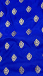 Faishana Presents Royal Blue Katan Silk Silver Zari Booti and Floral Zari Jaal Border and Heavy Pallu Banarasi saree with Blue Blouse