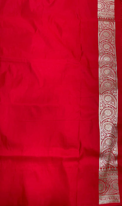 Faishana Presents Red Satin Silk Silver Zari Boota Jaal with Silver Zari Border saree and Red Blouse