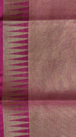 Faishana Presents Peach Kora Tissue Plain and Magenta Gold Zari Border with Stripe Magenta Blouse Banarasi Saree