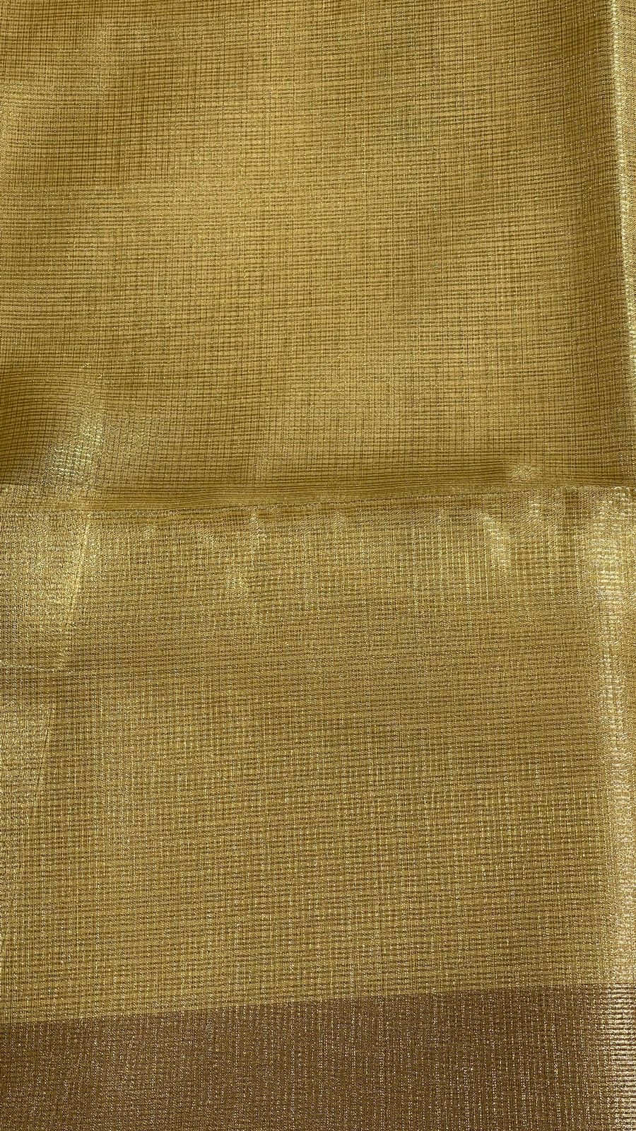 Faishana Presents Gold Supernet Banarasi Tissue Zari Stripe Skirt Floral Zari Border with Gold Blouse Banarasi Saree