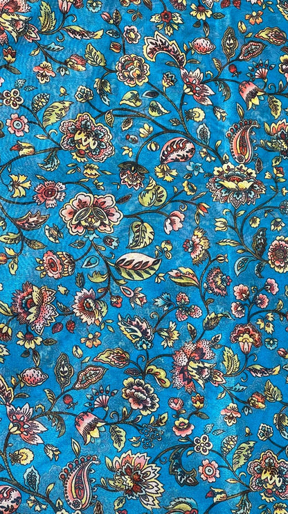 Faishana Presents Warm Silk Floral Digital Print Tilfi Jaal Copper Zari Border Banarasi Saree with Floral Print Booti SkyBlue Blouse