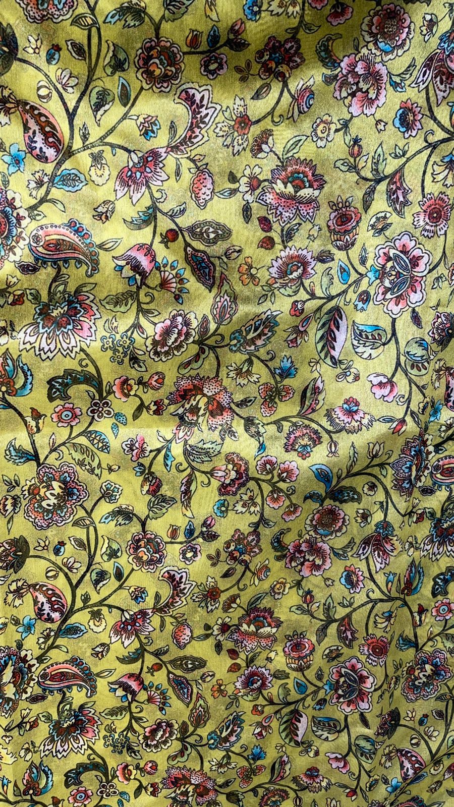 Faishana Presents Yellow Warm Silk Floral Digital Print Tilfi Jaal Copper Zari Border Banarasi Saree with Floral Print Booti Yellow Blouse