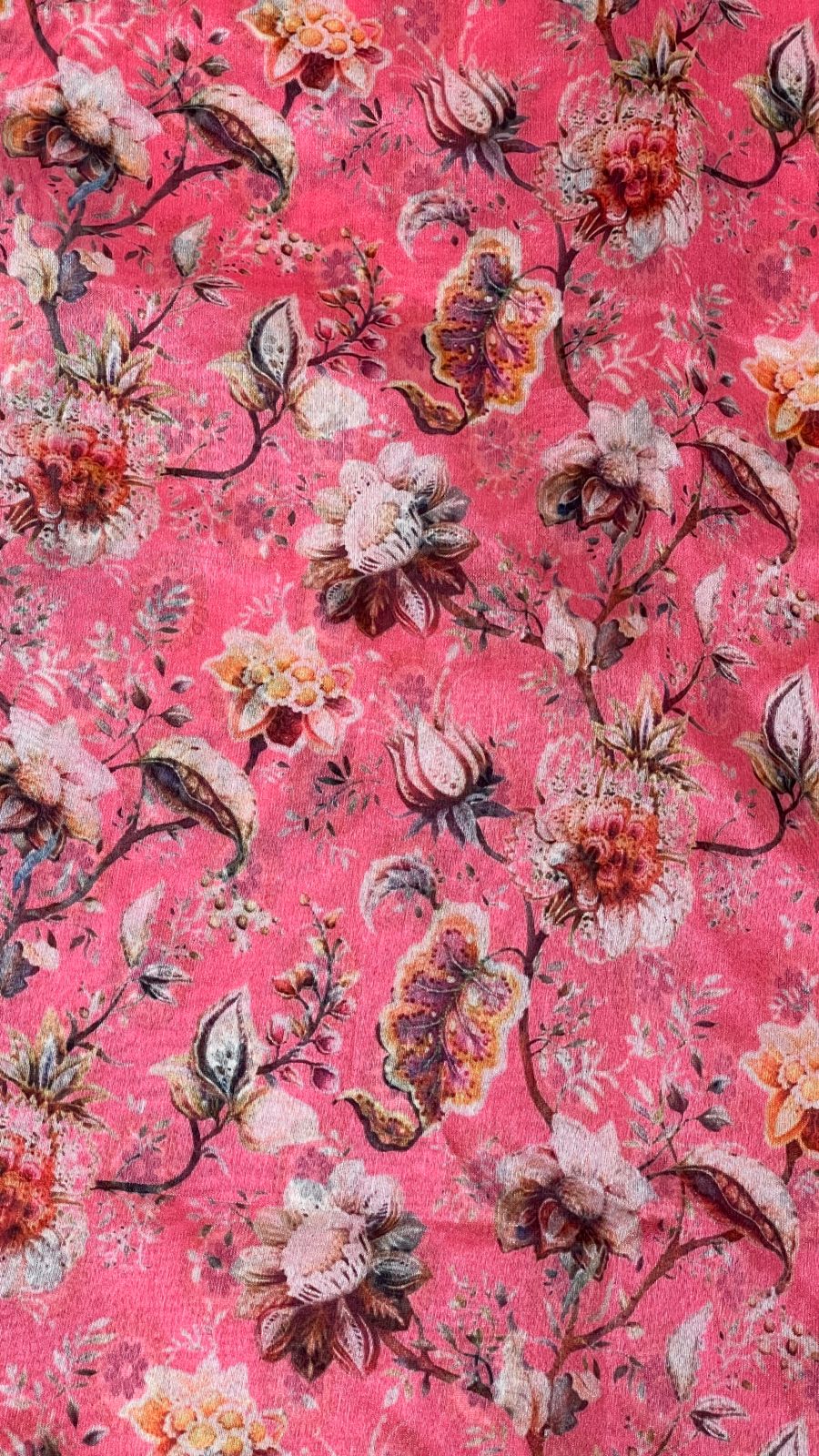 Faishana Presents Pink Warm Silk Floral Digital Print Copper Zari Border Banarasi Saree with Floral Print Booti Pink Blouse
